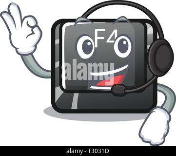 Con il pulsante delle cuffie f4 sul computer mascotte illustrazione vettoriale Illustrazione Vettoriale