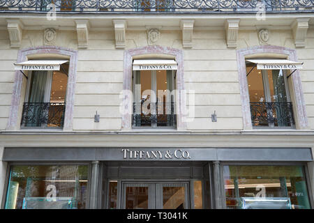 Parigi, Francia - 22 luglio 2017: Tiffany negozio di lusso a Parigi, Francia. Foto Stock