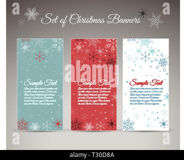 Set di tre vettore Natale / Capodanno banner verticali con i fiocchi di neve Illustrazione Vettoriale