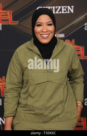 Premiere mondiale di Marvel Studios' 'Captain Marvel' al El Capitan Theatre di Los Angeles, California. Dotato di: Ibtihaj Muhammad dove: Los Angeles, California, Stati Uniti quando: 04 Mar 2019 Credit: Sheri Determan/WENN.com Foto Stock