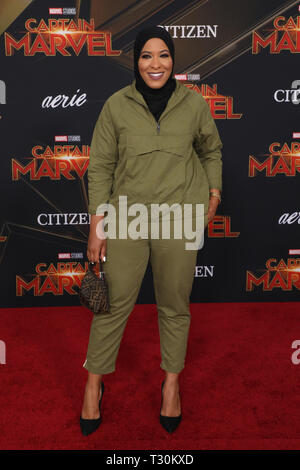 Premiere mondiale di Marvel Studios' 'Captain Marvel' al El Capitan Theatre di Los Angeles, California. Dotato di: Ibtihaj Muhammad dove: Los Angeles, California, Stati Uniti quando: 04 Mar 2019 Credit: Sheri Determan/WENN.com Foto Stock