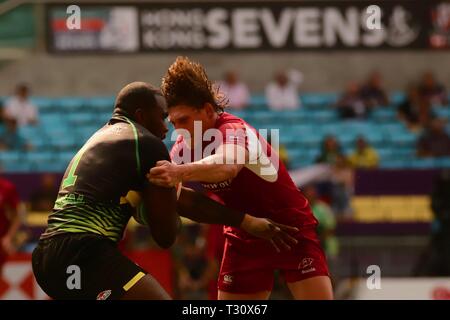 5 aprile 2019 - Hong Kong, Cina - Russia ha vinto la Giamaica il 26-10 sul primo giorno il qualificatore corrispondono, HK Sevens 2019.Aprile-15,2019 Hong Kong.ZUMA/Liau Chung-ren (credito Immagine: © Liau Chung-ren/ZUMA filo) Foto Stock