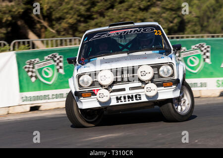 Nannup, Australia occidentale, Australia. 5 apr, 2019. ARC CAMME Australian Rally Championship Round 1, giorno 1; il numero 23 Ford Escort MK2 pilotata da Dylan Re e co-driver Declan Stafford durante lo stadio 1 in Busselton Credito: Azione Sport Plus/Alamy Live News Foto Stock