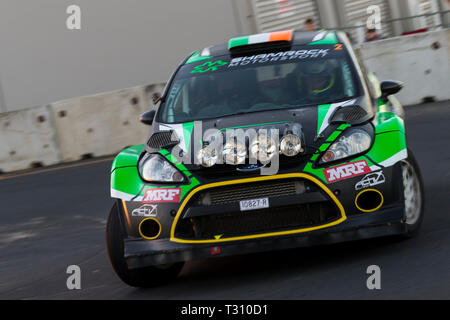 Nannup, Australia occidentale, Australia. 5 apr, 2019. ARC CAMME Australian Rally Championship Round 1, giorno 1; il numero 2 Ford Fiesta pilotato da Richie Dalton e co-driver Dale Moscatt durante lo stadio 1 in Busselton Credito: Azione Sport Plus/Alamy Live News Foto Stock