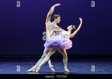 Budapest, Ungheria. 5 apr, 2019. I partecipanti eseguono in occasione del gala di Rudolf Nureyev balletto internazionale della concorrenza in Budapest, Ungheria, il 5 aprile 2019. Credito: Attila Volgyi/Xinhua/Alamy Live News Foto Stock