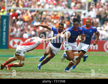 Hong Kong Stadium, Hong Kong. 6 apr, 2019. HSBC Rugby Sevens Hong Kong, giorno 2; Tofatu Solia da Samoa Credito: Azione Sport Plus/Alamy Live News Foto Stock