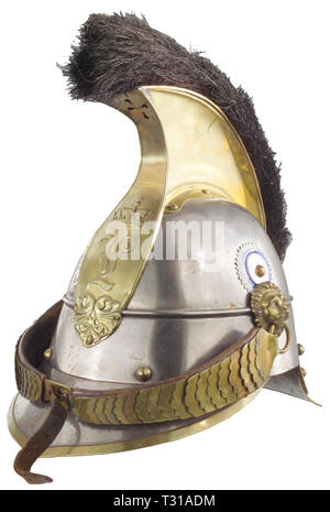 Giubbotti antiproiettile, caschi, casco bavarese modello 1842 per uomini arruolati di cuirassiers, Editorial-Use-solo Foto Stock