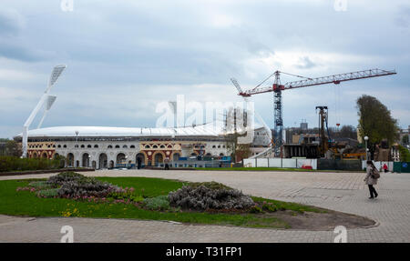 28 aprile 2018, Minsk, Bielorussia . La ricostruzione dello stadio 'Dynamo' a Minsk, che ospiterà la concorrenza del 2° European Games 2019. Foto Stock