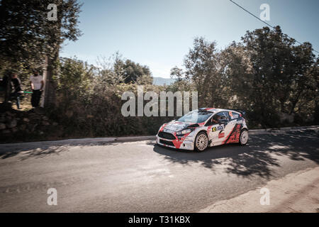 Regino, Corsica - 31 Marzo 2019. A. Vauthier & G. Dini competere in fase speciale SS13 tra Regino e Montemaggiore in Corsica nel 2019 WRC Tou Foto Stock