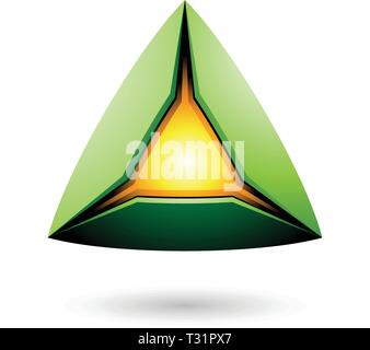 Illustrazione Vettoriale della piramide verde con un nucleo incandescente isolato su uno sfondo bianco Illustrazione Vettoriale