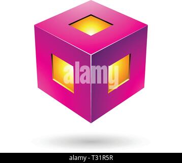 Illustrazione Vettoriale di Magenta Bold Lanterna cubo isolato su uno sfondo bianco Illustrazione Vettoriale