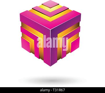 Illustrazione Vettoriale di Magenta Bold Striped Cube isolato su uno sfondo bianco Illustrazione Vettoriale