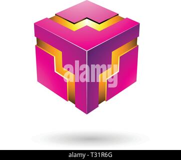 Illustrazione Vettoriale di Magenta Bold cubo a zig-zag isolato su uno sfondo bianco Illustrazione Vettoriale