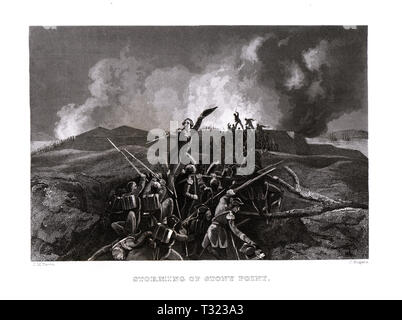 Il tenente coronali di Francois de Fleury oltrepassi la parete durante l'assalto di Stoney Point durante la guerra rivoluzionaria americana Foto Stock