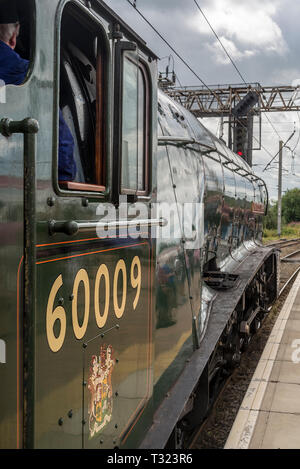 L'A4 Pacific locomotiva a vapore Unione del Sud Africa a Warrington Bank Quay station lungo il tragitto a Holyhead con il North Wales coast Express railtour. Foto Stock