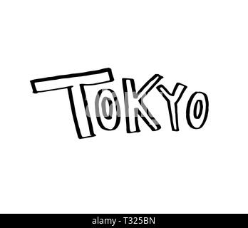 Tipografia slogan con foglie tropicali. Disegnato a mano per Tokyo t shirt stampa. Foto Stock