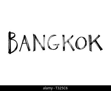 Tipografia slogan con foglie tropicali. Disegnata a mano a Bangkok per t shirt stampa. Foto Stock