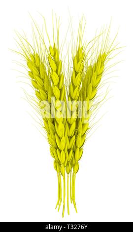 Spighe di grano spikelets con grani. 3D render Foto Stock