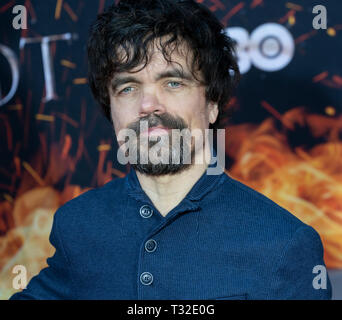 NEW YORK, NY 03 aprile: Peter Dinklage assiste HBO 'Gioco di troni " finale di stagione premiere al Radio City Music Hall di Aprile 03, 2019 in New York City. Foto Stock