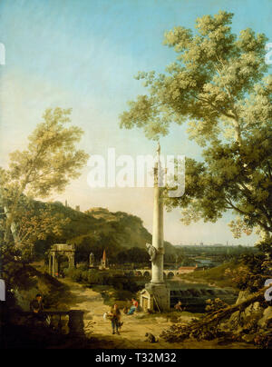 Il canaletto (veneta, 1697 - 1768 ), paesaggio inglese Capriccio con una colonna, c. 1754, olio su tela, Paul Mellon 1964.2.1 raccolta Foto Stock