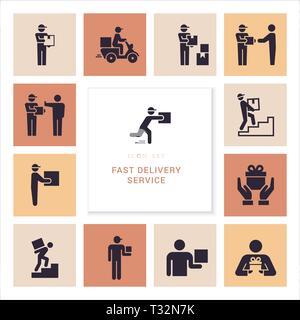 Consegna rapida logistic icone grandi serie in stile appartamento. Illustrazione Vettoriale