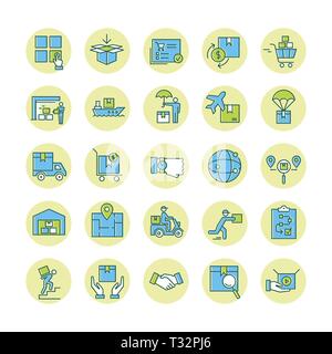 Consegna rapida logistic icone grandi serie in stile appartamento. Illustrazione Vettoriale