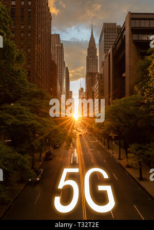 Concetto per 5G mobile internet in New York City Foto Stock