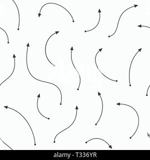 Vector seamless pattern. Le frecce ricurve frecce di diverse lunghezze con punti sulle estremità. elegante texture. Sfondo monocromo. Illustrazione Vettoriale