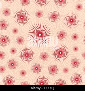 Abstract seamless pattern. Ripetizione di elementi ritorti. Fantastico fiori a stella. Fiori stilizzati. Colori caldi. La texture per il web, la stampa, la carta da parati. Illustrazione Vettoriale