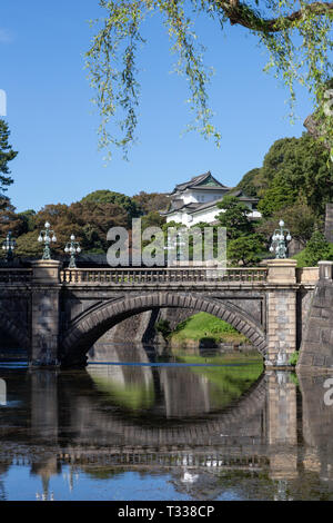 Nijubashi (Ponte di Pietra) Palazzo Imperiale, Tokyo, Giappone Foto Stock