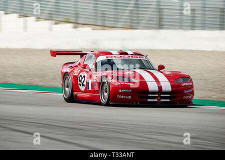 Barcellona, Spagna. 6 Aprile, 2019. Olivier Tancogne (ESP) al volante della Dodge Viper GTS R 2000 durante l'Espiritu de Montjuic presso il Circuito di Catalunya Foto Stock