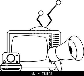 Vintage televisione con fotocamera e bullhorn Illustrazione Vettoriale