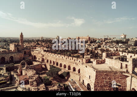 David Tower Museum, Gerusalemme la città vecchia . La torre di Davide è un antica cittadella situato vicino alla Porta di Jaffa all'ingresso della città vecchia in Jerus Foto Stock