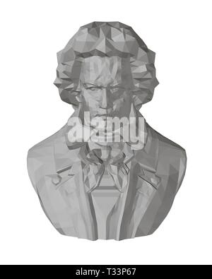 Busto di Beethoven. Busto poligonale di Beethoven 3D. Vista frontale. Scultura di Beethoven. Illustrazione Vettoriale Illustrazione Vettoriale