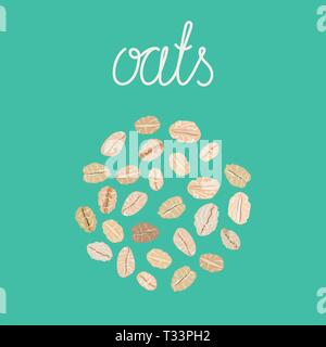 Fiocchi di avena. Una sana colazione naturale. Porzione di avena. Vettore disegnati a mano illustrazione. Illustrazione Vettoriale