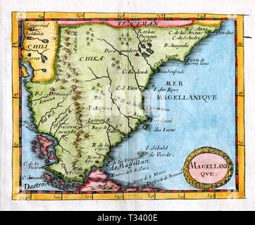 Mappa di antiquariato della Patagonia o del Cono Sud dell America del Sud che mostra il Cile, Argentina da Pierre Duval, pubblicato a Parigi, 1682 Foto Stock