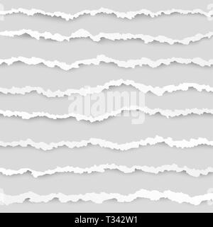 Set di carta strappata strisce elemento. Abstract di Grana carta con bordo danneggiato. Illustrazione Vettoriale Illustrazione Vettoriale