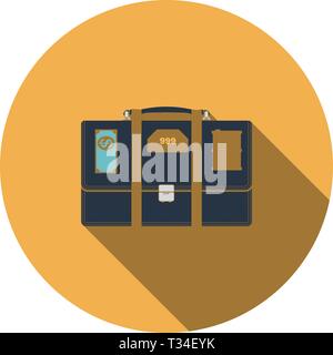 Olio, dollaro e oro valigetta di divisione concetto icona. Schermo piatto a colori e design. Illustrazione Vettoriale. Illustrazione Vettoriale