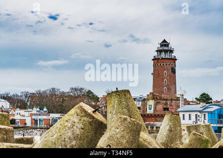 Il faro di Kolobrzeg è 26 metri di altezza, Kolobrzeg, West Pomerania, Polonia, Europa Foto Stock