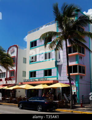 Starlite Hotel architettura art deco su Ocean Drive e South Beach, Miami, Florida, Stati Uniti d'America Foto Stock