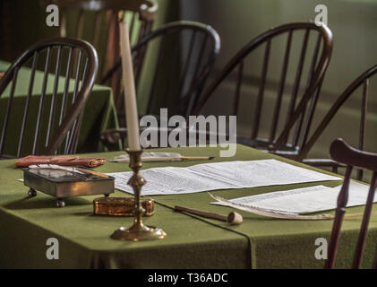 Scrivania dove gli Stati Uniti Costituzione sono stati firmati - Filadelfia Pennsylvania USA Foto Stock