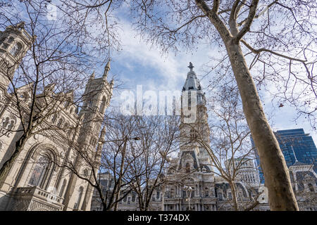 Tempio massonico e Municipio centro di Philadelphia, Pennsylvania, parte della massoneria o muratura Foto Stock