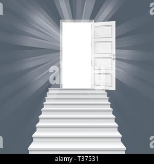 Scala dritta che conduce a porta aperta illustrazione vettoriale. Illustrazione Vettoriale