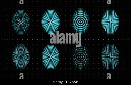 Impronte digitali set di icone. Biometric Security, identificazione, finger scanner. Innovare il logo tech modello. Concept design per il business. Vettore isolato Illustrazione Vettoriale