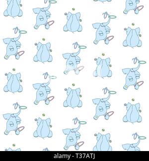 Vector seamless pattern del cartoon carino elephant giocoliere con anello e sfera su sfondo bianco Illustrazione Vettoriale