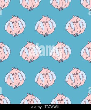 Vector seamless pattern del cartoon suini angeli a volare su sfondo bianco. Suini Rosa matura in amore Illustrazione Vettoriale