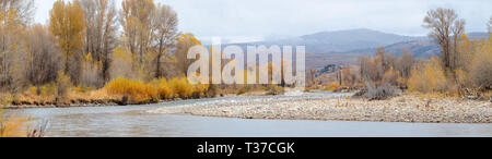 Vista panoramica lungo le Gros Ventre river in autunno Foto Stock