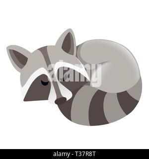 Cartoon carino raccoon dormendo. Lazy raccoon icona. Animali Cartoon character design. Piatto illustrazione vettore isolato su sfondo bianco. Illustrazione Vettoriale