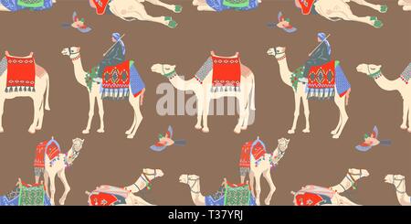Modello senza cuciture con differenti cammello egiziano, illustrazione vettoriale Illustrazione Vettoriale
