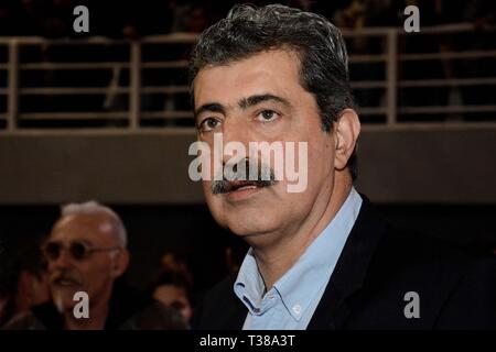 Atene, Grecia. 6 apr, 2019. Il vice ministro della Sanità Pavlos Polakis visto durante la conferenza panellenica di SYRIZA partito politico in Galatsi Atene. Credito: Giorgos Zachos SOPA/images/ZUMA filo/Alamy Live News Foto Stock